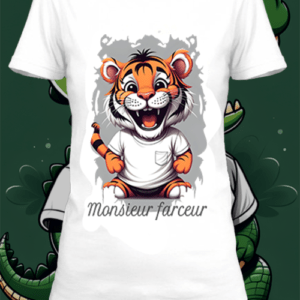 T-shirt personnalisé blanc Illustration d'un animal avec texte monsieur farceur by netteeshirt.com