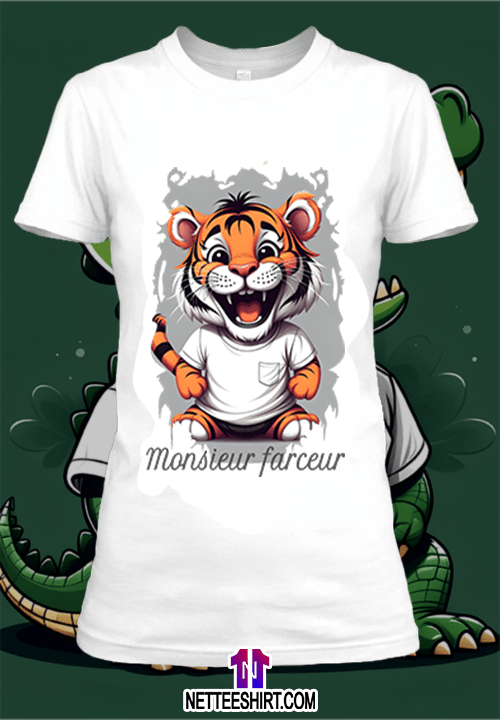 T-shirt personnalisé blanc Illustration d'un animal avec texte monsieur farceur by netteeshirt.com