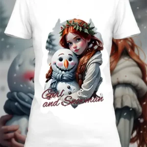 T-shirt personnalisé blanc girl and snowman 1
