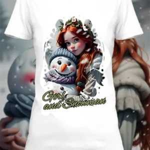 T-shirt personnalisé blanc girl and snowman 3