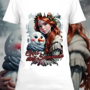 T-shirt personnalisé blanc girl and snowman 5