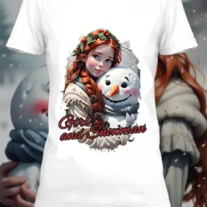 T-shirt personnalisé blanc girl and snowman 6