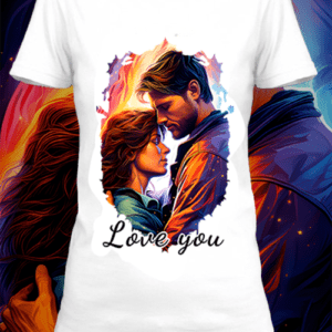 T-shirt personnalisé blanc Illustration d'un couple amoureux avec un texte love you by netteeshirt.com