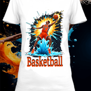 T-shirt personnalisé blanc Illustration d'un joueur de basket avec un texte basketball by netteeshirt.com