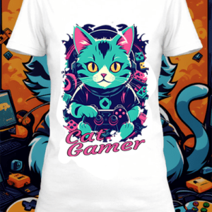 T-shirt personnalisé blanc cat gamer 1