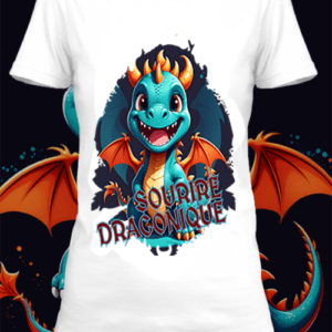 T-shirt personnalisé blanc Illustration d'un dragon qui sourit avec un texte sourire draconique by netteeshirt.com