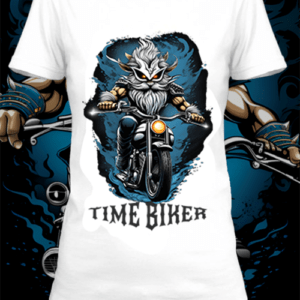 T-shirt personnalisé blanc Illustration d'un un guerrier celtique sue une moto avevc le texte time biker by netteeshirt.com