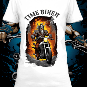T-shirt personnalisé blanc Illustration d'un un guerrier celtique sue une moto avevc le texte time biker by netteeshirt.com