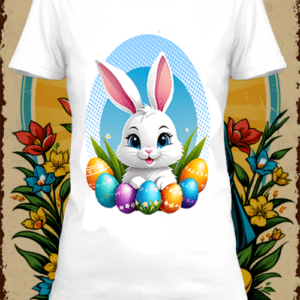 T-shirt personnalisé blanc Illustration d'un lapin de avec des oeufs de pâque by netteeshirt.com
