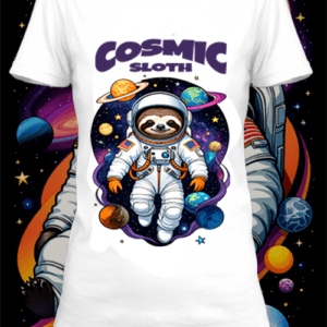 T-shirt  sloth astronaut 3 blanc polyester personnalisé