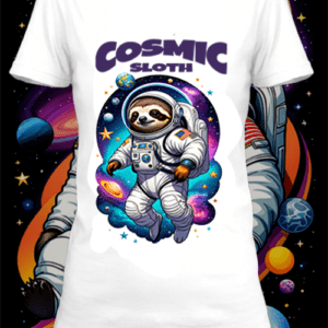 T-shirt  sloth astronaut 4 blanc polyester personnalisé