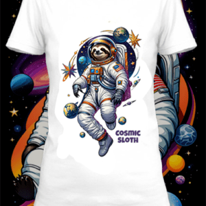 T-shirt  sloth astronaut 6 blanc polyester personnalisé