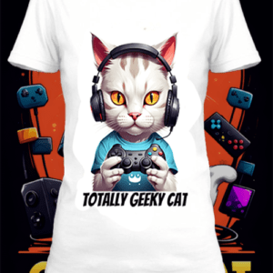 T-shirt cat gaming 1 blanc polyester personnalisé