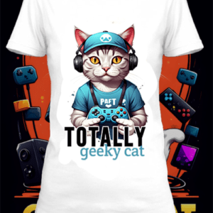 T-shirt cat gaming 3 blanc polyester personnalisé