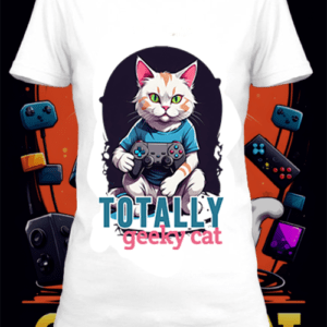T-shirt cat gaming 4 blanc polyester personnalisé