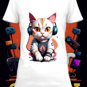 T-shirt cat gaming 6 blanc polyester personnalisé