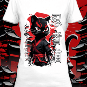 T-shirt cat ninja 2 blanc polyester personnalisé