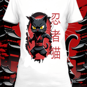T-shirt personnalisé blanc Illustration d'un chat ninja by netteeshirt.com