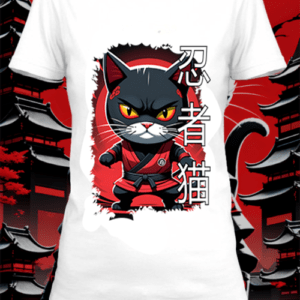 T-shirt cat ninja 5 blanc polyester personnalisé