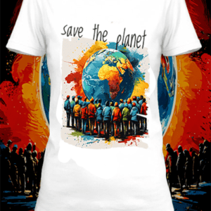 T-shirt  save the planet 2 blanc polyester personnalisé