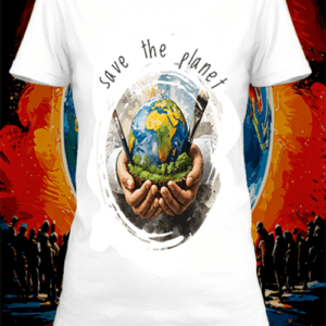T-shirt  save the planet 3 blanc polyester personnalisé