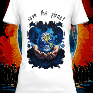 T-shirt  save the planet 4 blanc polyester personnalisé