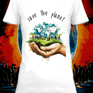 T-shirt  save the planet 5 blanc polyester personnalisé
