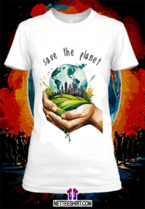 T-shirt personnalisé blanc Illustration d'une main ou un groupe de personnes qui protège la terre by netteeshirt.com