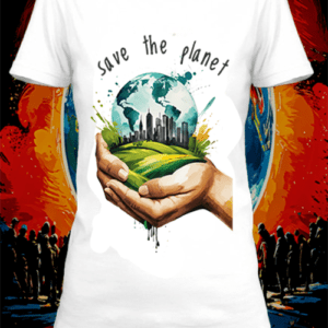 T-shirt  save the planet 6 blanc polyester personnalisé