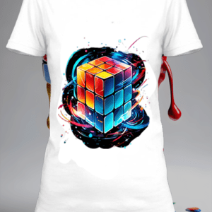 Un. T-shirt polyester blanc avec une illustration. D'un Rubik's cube, by netteeshirt.com
