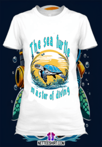 Un t-shirt blanc avec une illustration d'une tortue de mer by netteeshirt.com