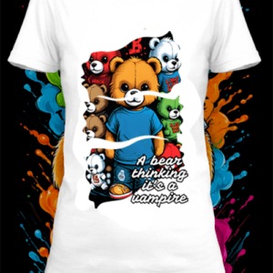 Un t-shirt blanc avec une illustration d'une ours horrifique by netteeshirt.com
