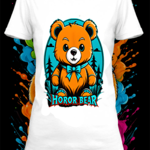 Un t-shirt blanc avec une illustration d'une ours horrifique by netteeshirt.com