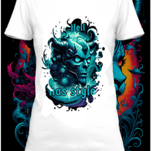 T-shirt polyester blanc avec une illustration d'une tête d'un démon by netteeshirt.com