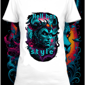 T-shirt polyester blanc avec une illustration d'une tête d'un démon by netteeshirt.com