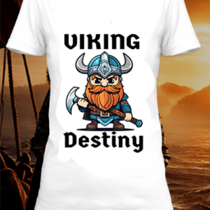 T-shirt polyester blanc avec une illustration. d’un Vikings character, by netteeshirt.com