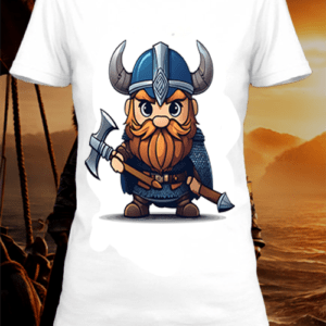 T-shirt polyester blanc avec une illustration. d’un Vikings character, by netteeshirt.com