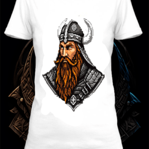 T-shirt polyester blanc avec une illustration. d'un d'un guerrier viking, by netteeshirt.com