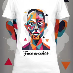 Un t-shirt blanc personnalisé avec une illustration d'une silhouette géométrique de couleur by netteeshirt.com