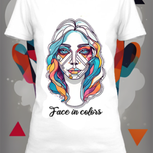 Un t-shirt blanc personnalisé avec une illustration d'une silhouette géométrique de couleur by netteeshirt.com
