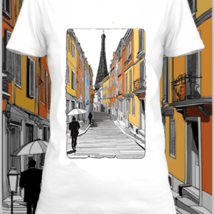 Un t-shirt blanc personnalisé avec une illustration d'une femme dessinée netteeshirt.com