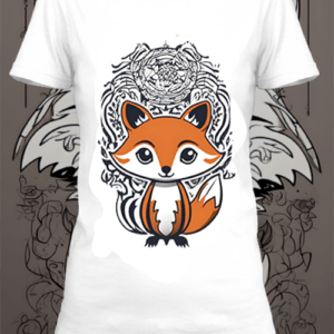 Un t-shirt blanc personnalisé avec une illustration de renard netteeshirt.com