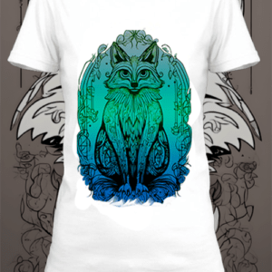 Un t-shirt blanc personnalisé avec une illustration de renard netteeshirt.com