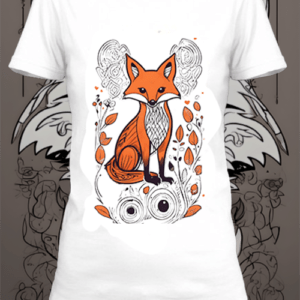 Un t-shirt blanc personnalisé avec une illustration de renard netteeshirt.com