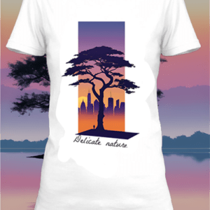 Un t-shirt blanc personnalisé avec une illustration D'une silhouette d'arbre aux couleurs flashy netteeshirt.com