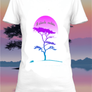 Un t-shirt blanc personnalisé avec une illustration D'une silhouette d'arbre aux couleurs flashy netteeshirt.com