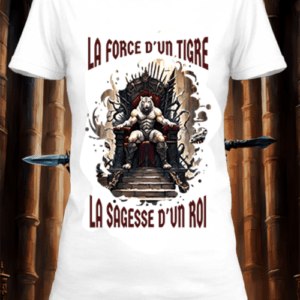 Un t-shirt blanc imprimé avec un roi tigre sur un trône by netteeshirt.com