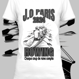 Un t-shirt blanc imprimé avec une équipe d'aviron pour les JO de Paris 2024 by netteeshirt.com