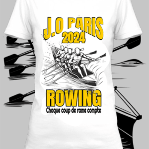 Un t-shirt blanc imprimé avec une équipe d'aviron pour les JO de Paris 2024 by netteeshirt.com