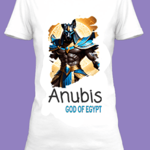 Un t-shirt blanc imprimé avec Illustration du dieu Anubis by netteeshirt.com